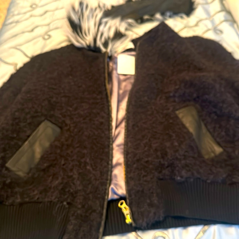 Ellie Mae Alea jacket removable faux fur collar leather trim size 14 $845